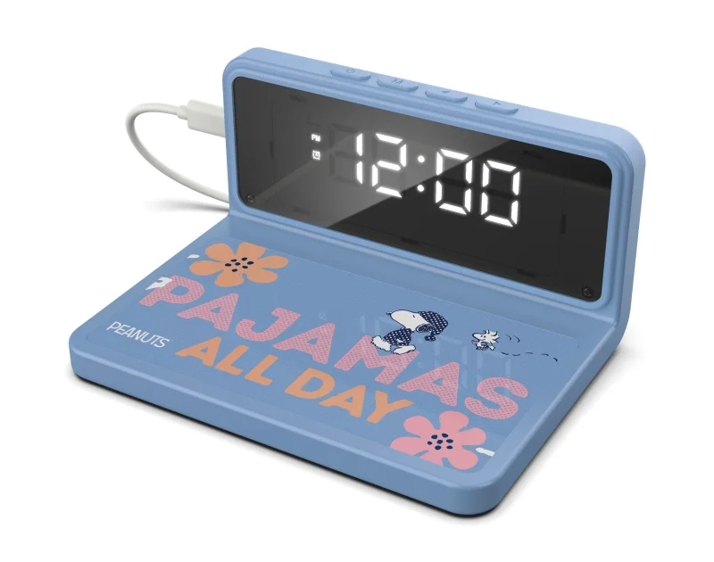 blue floral alarm clock wireless charger