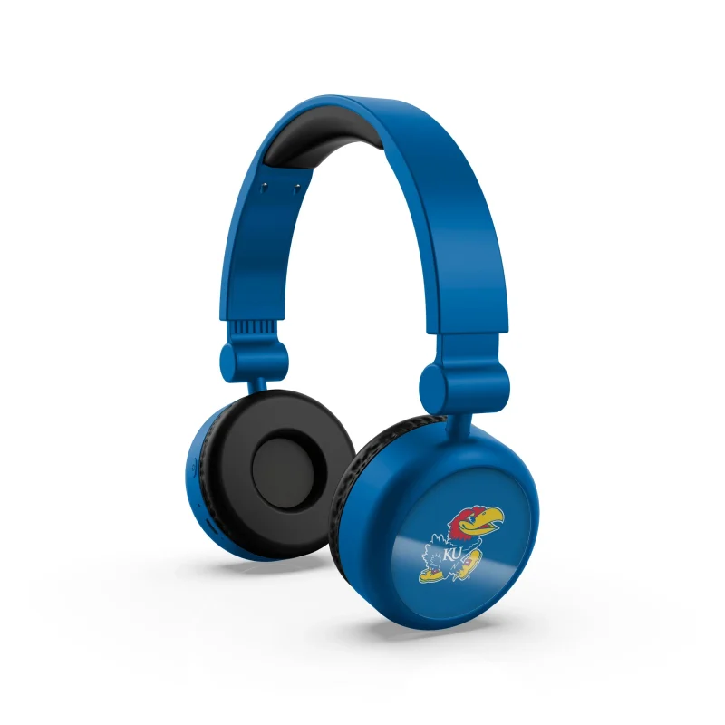 kansas jayhawks wireless bluetooth headphones lightweight on ear scaled